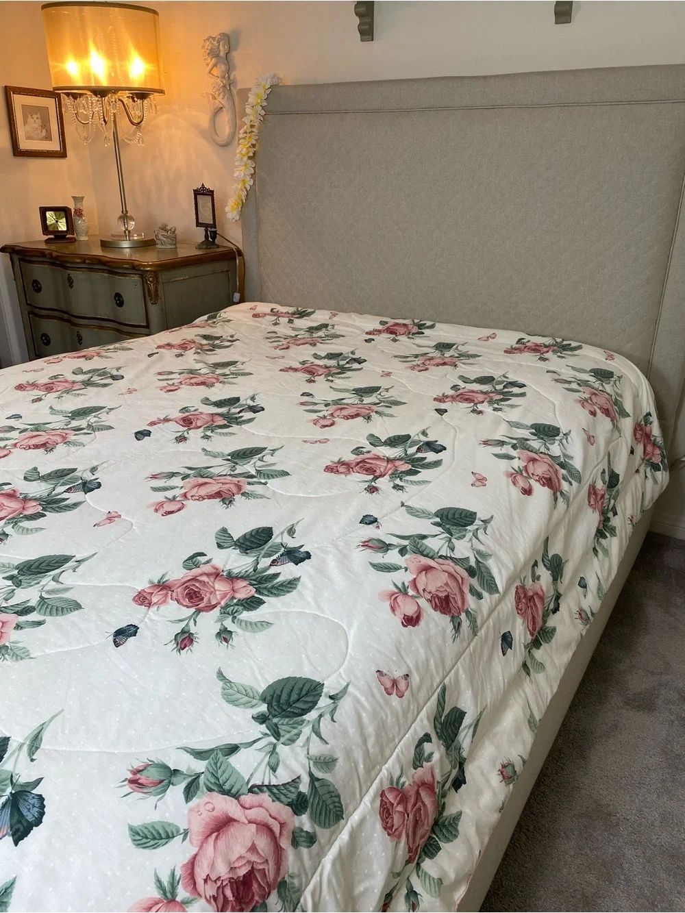 VTG 1990 JP Stevens Queen Bedspread Comforter Roses Butterflies